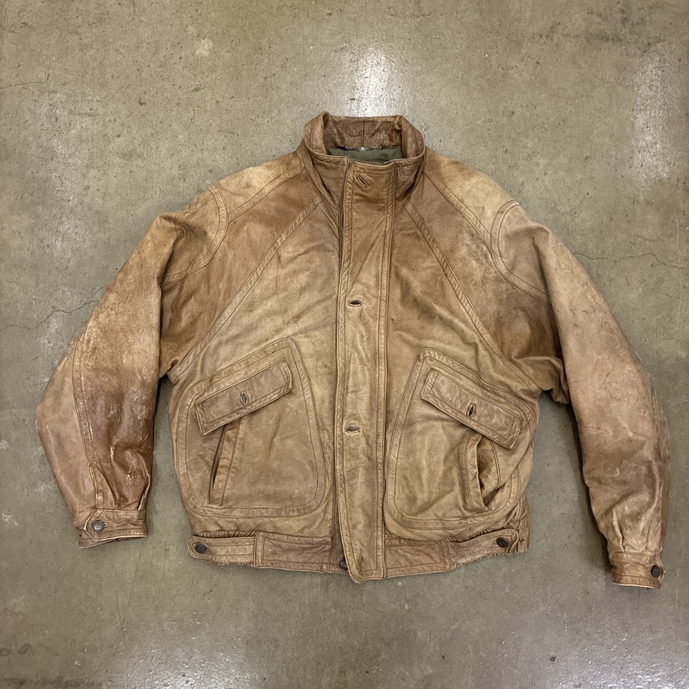 New Zealand Outback Leather Jacket Mens M Brown Bomber Aviator Style - Fair !